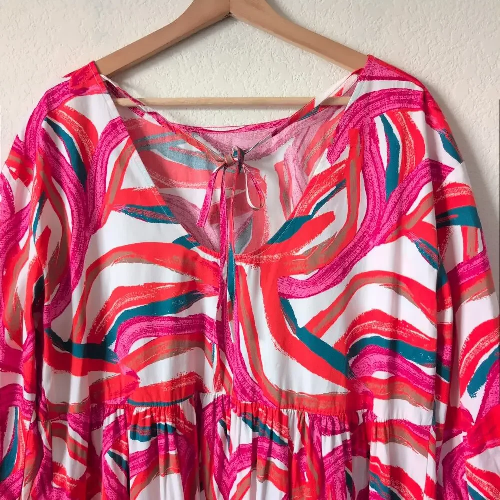 Nordstrom by Cristina Martinez Rainbow Cotton Swing Dress Small - Frock‎ Pink